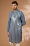 Buy_Rabani & Rakha_Teal Georgette, Cotton, Silk Sequins Embroidered Kurta With Pant _Online_at_Aza_Fashions