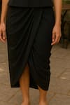 Ozel_Black Crepe V-neck Structured Skirt Set _Online_at_Aza_Fashions