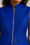 Buy_Ozel_Blue Linen, Satin Mandarin Collar Top And Pant Set _Online_at_Aza_Fashions