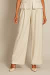 Ozel_White Linen, Satin Mandarin Collar Top And Pant Set _Online_at_Aza_Fashions