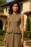 Shop_Ozel_Olive Green Cotton, Linen Round Neck Desert Peplum Dress _at_Aza_Fashions