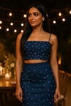 Shop_Ozel_Blue Denim Square Neck Dark Skirt And Top Set _at_Aza_Fashions