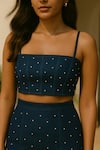 Ozel_Blue Denim Square Neck Dark Skirt And Top Set _Online_at_Aza_Fashions