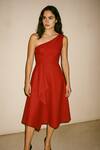 Buy_Ozel_Red Cotton Satin, Lycra One Shoulder Designer Dress _at_Aza_Fashions