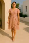 Buy_Ozel_Pink Organza V-neck Pastel Dress _at_Aza_Fashions