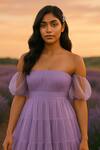 Shop_Ozel_Lavender Tulle Off-shoulder Soft Tiered Dress _at_Aza_Fashions