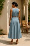 Shop_Ozel_Blue Lycra, Cotton Round Neck Light Designer Skirt And Top Set _at_Aza_Fashions