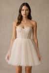 Shop_Ozel_Ivory Net Open Neck Tulle Strapless Dress _at_Aza_Fashions