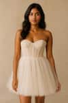 Buy_Ozel_Ivory Net Open Neck Tulle Strapless Dress _at_Aza_Fashions