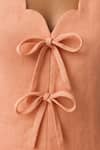Shop_Ozel_Peach Cotton, Linen Bows Scoop Neck Blush Puff Sleeve Top And Shorts Set _at_Aza_Fashions