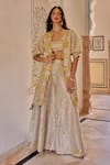 Buy_Osaa By Adarsh_Beige Silk, Tissue Zari, Embroidery Open , Round Jacket Gharara Set _at_Aza_Fashions