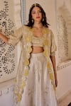 Osaa By Adarsh_Beige Silk, Tissue Zari, Embroidery Open , Round Jacket Gharara Set _Online_at_Aza_Fashions