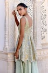 Shop_Osaa By Adarsh_Green Satin, Silk Embroidery, Sequins V-neck Peplum Top And Gharara Set _at_Aza_Fashions