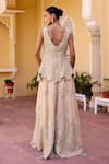 Shop_Osaa By Adarsh_Beige Silk, Tissue Zari, Embroidery V-neck Peplum Jacket And Gharara Set _at_Aza_Fashions