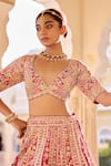 Buy_Osaa By Adarsh_Red Silk Zari, Embroidery, Sequins V-neck Bridal Lehenga Set _Online_at_Aza_Fashions