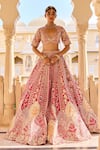 Buy_Osaa By Adarsh_Red Silk Zari, Embroidery, Sequins V-neck Bridal Lehenga Set _at_Aza_Fashions