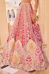 Shop_Osaa By Adarsh_Red Silk Zari, Embroidery, Sequins V-neck Bridal Lehenga Set 