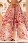 Osaa By Adarsh_Red Silk Zari, Embroidery, Sequins V-neck Bridal Lehenga Set _Online