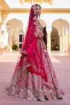 Buy_Osaa By Adarsh_Pink Silk Zari, Embroidery Sweetheart Neck Scarlet Bridal Lehenga Set _Online_at_Aza_Fashions