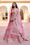 Buy_Osaa By Adarsh_Pink Silk Zari, Embroidery Sweetheart Neck Scarlet Bridal Lehenga Set _at_Aza_Fashions