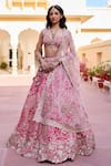 Shop_Osaa By Adarsh_Pink Silk Zari, Embroidery Sweetheart Neck Scarlet Bridal Lehenga Set _Online_at_Aza_Fashions