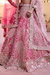 Osaa By Adarsh_Pink Silk Zari, Embroidery Sweetheart Neck Scarlet Bridal Lehenga Set _at_Aza_Fashions