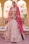 Buy_Osaa By Adarsh_Peach Silk Zari, Embroidery, Sequins Bandeau Neck Zardozi Bridal Lehenga Set _at_Aza_Fashions