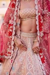Osaa By Adarsh_Peach Silk Zari, Embroidery, Sequins Bandeau Neck Zardozi Bridal Lehenga Set _at_Aza_Fashions