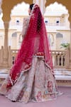 Shop_Osaa By Adarsh_Peach Silk Zari, Embroidery, Sequins Bandeau Neck Zardozi Bridal Lehenga Set _at_Aza_Fashions
