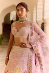 Osaa By Adarsh_Pink Silk Zari, Applique, Embroidery Sweetheart Rosaline Bridal Lehenga Set _Online_at_Aza_Fashions