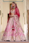 Buy_Osaa By Adarsh_Pink Silk Zari, Embroidery, Sequins Rosaline Mulberry Bridal Lehenga Set _Online_at_Aza_Fashions