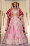 Buy_Osaa By Adarsh_Pink Silk Zari, Embroidery, Sequins Rosaline Mulberry Bridal Lehenga Set _at_Aza_Fashions