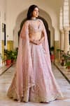 Shop_Osaa By Adarsh_Pink Organza Sequins, Embroidery, Zari V-neck Rosaline Lehenga Set _Online_at_Aza_Fashions