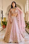Buy_Osaa By Adarsh_Pink Organza Sequins, Embroidery, Zari V-neck Rosaline Lehenga Set _at_Aza_Fashions