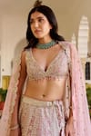 Osaa By Adarsh_Pink Organza Sequins, Embroidery, Zari V-neck Rosaline Lehenga Set _at_Aza_Fashions