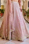 Shop_Osaa By Adarsh_Pink Organza Sequins, Embroidery, Zari V-neck Rosaline Lehenga Set 