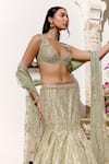 Osaa By Adarsh_Green Silk, Tissue Zari, Embroidery Plunge Neck Fishcut Lehenga Set _Online_at_Aza_Fashions