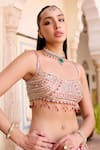 Osaa By Adarsh_Red Silk Beads, Embroidery Bandeau Neck Cut Ruby Mulberry Lehenga Set _Online_at_Aza_Fashions