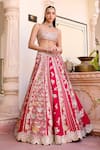 Shop_Osaa By Adarsh_Red Silk Beads, Embroidery Bandeau Neck Cut Ruby Mulberry Lehenga Set _at_Aza_Fashions