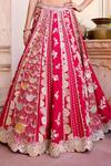 Shop_Osaa By Adarsh_Red Silk Beads, Embroidery Bandeau Neck Cut Ruby Mulberry Lehenga Set _Online_at_Aza_Fashions