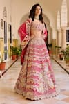 Buy_Osaa By Adarsh_Red Organza Embroidery, Zari, Applique, Sequins Round Neck Cut Ruby Lehenga Set _Online_at_Aza_Fashions