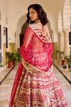 Osaa By Adarsh_Red Organza Embroidery, Zari, Applique, Sequins Round Neck Cut Ruby Lehenga Set _Online_at_Aza_Fashions