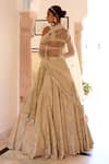 Shop_Osaa By Adarsh_Beige Silk, Tissue Embroidery, Zari, Sequins, Frost Champagne Jaal Lehenga Set _at_Aza_Fashions