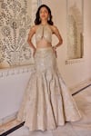 Buy_Osaa By Adarsh_Beige Tissue, Silk Zari, Embroidery Frost Champagne Fishcut Lehenga With Blouse _at_Aza_Fashions