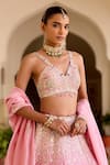 Osaa By Adarsh_Pink Silk, Tissue Zari, Embroidery V-neck Rosaline Lehenga Set _Online_at_Aza_Fashions