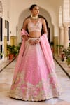 Buy_Osaa By Adarsh_Pink Silk, Tissue Zari, Embroidery V-neck Rosaline Lehenga Set _at_Aza_Fashions