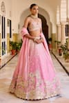 Buy_Osaa By Adarsh_Pink Silk, Tissue Zari, Embroidery V-neck Rosaline Lehenga Set _Online_at_Aza_Fashions