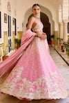 Shop_Osaa By Adarsh_Pink Silk, Tissue Zari, Embroidery V-neck Rosaline Lehenga Set 