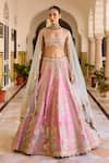 Buy_Osaa By Adarsh_Pink Silk Sequins, Beads, Embroidery Round Neck Rosaline Raw Lehenga Set _at_Aza_Fashions