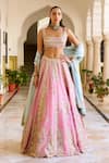 Buy_Osaa By Adarsh_Pink Organza Zari, Embroidery Square Neck Rosaline Lehenga Set _at_Aza_Fashions